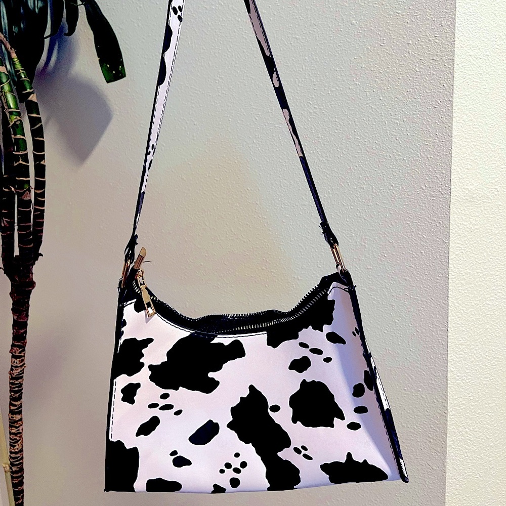 🐮 Cow print baguette shoulder zip small bag cute modern y2k tiny mini purse 🐄